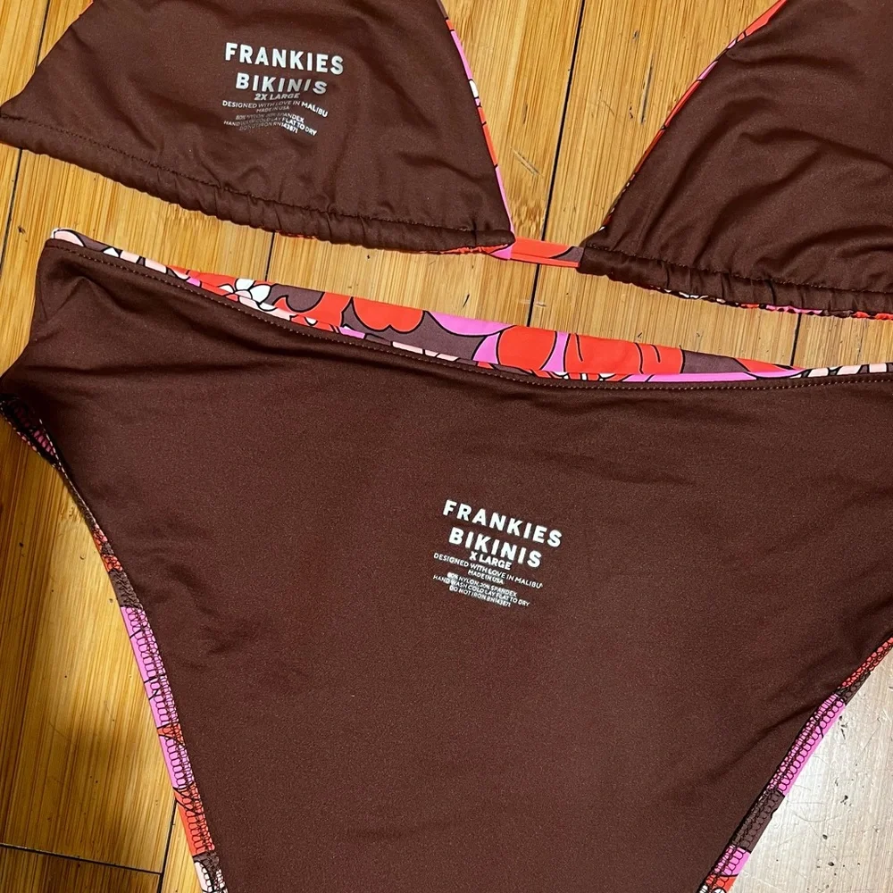 Frankie’s Bikinis Tropics Tia String Bikini Top 2XL Jenna High Waist Bottom XL